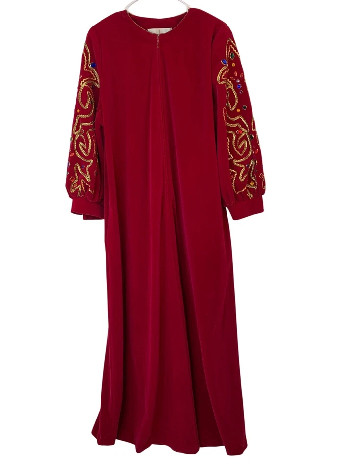 Raro De Colección Años 70 David Brown X Saks Rojo Maxi Vestido Casa M Vestido Terciopelo EE. UU. RD10167 Foto 1 de 4