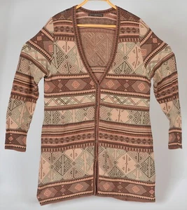 Peruvian Connection Long Cardigan Aztec Sweater Women's XL Buttons - Picture 1 of 4