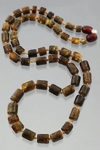 Genuine BALTIC AMBER Cylinder Beads Unisex Knotted Necklace 16g 201117-4 - Picture 1 of 5