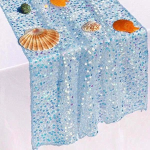 Blue Sequin Table Runner 10 Ft 1 Pack Iridescent Table Runner 120" x 17" 1 Pack - Picture 1 of 6