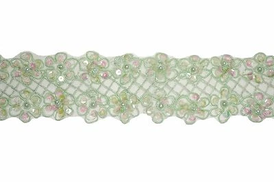 2.25" 7 Color Pick Collection Sheer Organza Embroidered Trim Bead Sequin By Yard - Изображение 1 из 3
