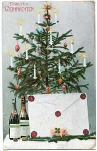 AK Fröhliche Weihnachten! Weihnachtsbaum, geschmückt, Sekt, großes Couvert 1906 - Picture 1 of 1