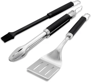 WEBER BBQ Grill Stainless Steel Premium Cooking Tools Tongs Spatula BBQ Brush - Picture 1 of 9