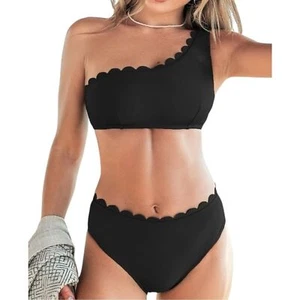 Cupshe schwarz überbackene One-Shoulder Bikini Set Größe M - Neu ohne Etikett - Bild 1 von 8