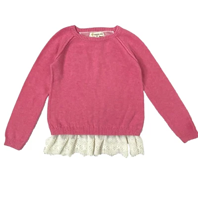 Tucker + Tate Pullover Crewneck Sweater Long Sleeve Girls size 5 Pink Ivory Lace - Image 1 of 4