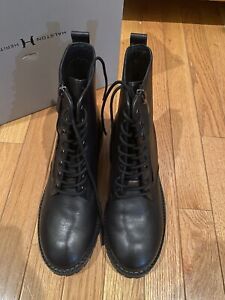 Halston Heritage Lace Up leather ankle boots black Sz 8.5 M $398