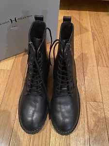 Halston Heritage Lace Up leather ankle boots black Sz 8.5 M $398 - Picture 1 of 8