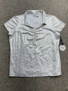 Chico's Zenergy 1/4 Zip Golf Shirt Gr. 3 Zip Front Metallic Print Stretch Polo - Bild 1 von 5