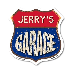 Jerry's Garage Shield Shaped Sign Weather Resistant Crafted in the USA - Picture 1 of 41
