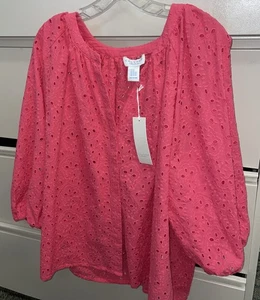Calypso St. Barth rosa Ösen Bluse 100 % Baumwolle neu Größe 2X Top Shirt neu mit Etikett - Bild 1 von 4