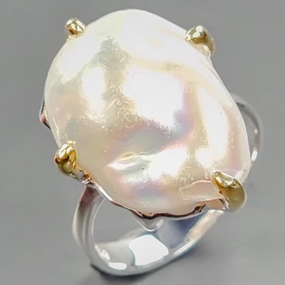 Unqiue ring Natural Baroque Pearl Ring 925 Sterling Silver Size 8 /R429132 - Image 1 of 4