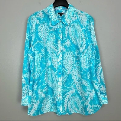 Camisa Talbots Clássica Moderna Feminina Tamanho 2X Paisley Escovada Batik Botão Frontal - Imagem 1 de 4