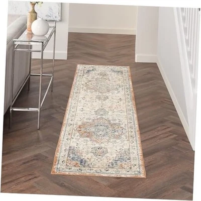  Home Essentials Indoor/Outdoor Beige Blue 2'2" x 7'6" Area Rug, Non Shedding,  - Image 1 of 4