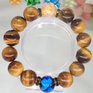 Large 14mm "Dragon" Crystal & Yellow Tiger Eye & Ryukyu Firefly Glass Bracelet - Picture 1 of 4
