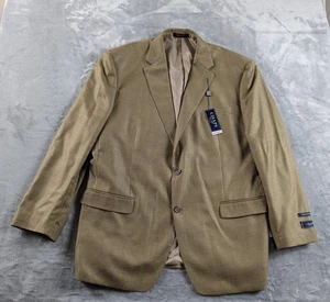 Chaps Blazer Mens 46R Tan Brown Houndstooth Silk Wool Two Button Sport Coat - Picture 1 of 14