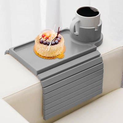 Bandeja portavasos de sofá, mesa grande con brazo de sofá con soporte para teléfono con calificación de 360°,... Foto 1 de 4