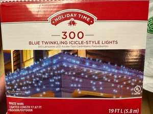 Holiday Time 300-Count Twinkling Icicle-Style Light Set, Blue Bulbs, White Wire - Picture 1 of 4