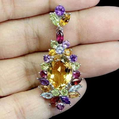 Colgante de plata de ley 925 ovalado citrino 14x10 mm peridoto topacio piedras preciosas joyería Foto 1 de 4