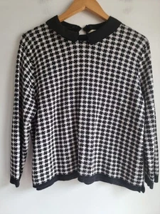 Oasis Black White Houndstooth Knit Long Sleeve Blouse Size M 10 12 - Picture 1 of 7