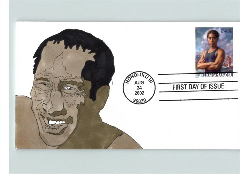 ¡BONITO! Pintado a mano DUKE KAHANAMOKU, campeón de surf de Hawaii, # 1 de 1 primer día de  Foto 1 de 1