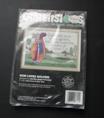 Nuevo kit de palos de campo de golf Dimensions God Loves Golfers sin cuenta punto de cruz Foto 1 de 3