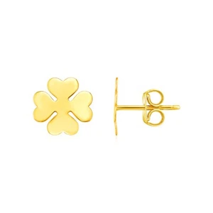 14K Yellow Gold Four Leaf Clover Earrings(10mm) - Picture 1 of 1