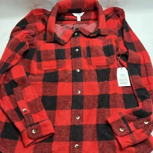 WOMENS TIME & TRU BUTTON FRONT RED PLAID LONG SLEEVE FLANNEL SHIRT (S) DD - Picture 1 of 6