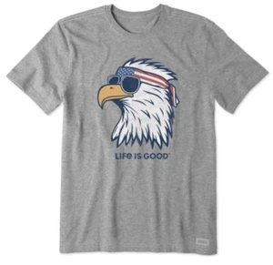 NWT Life Is Good T Shirt Womens Med Gray Eagle Amercian Flag Patriotic 4th July - Picture 1 of 9