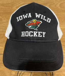 Iowa Wild Hockey Hat Adjustable Hook & Loop Baseball Cap Black White - Picture 1 of 9