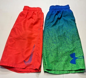 Lot of 2 Boys Nike Under Armour Blue Swim Trunks Shorts Large 11-13 Years Youth - Picture 1 of 9