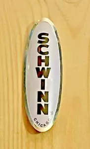 Schwinn Bike, Vintage Style, Chrome Head Badge, Black, White, Chrome, Curved NEW - Picture 1 of 1