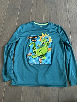 Camisa de manga larga Athletic Works para niños verde azulado, dinosaurio, “Monster Run” talla L Foto 1 de 4