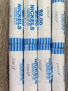 ORIGINAL BANK ROLL OF BU 2002-P JEFFERSON NICKELS!!! - Picture 1 of 11