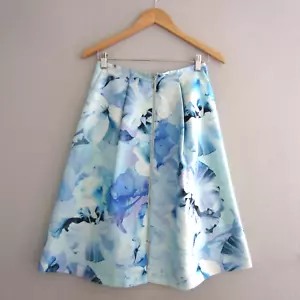 Forever New Skirt Womens 8 Blue White Floral Flared Knee Length Cocktail Event - Picture 1 of 14