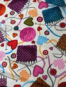 Knitty Kitty Cozy Cats Flannel 3/4 yard Bernartex Kanvas Knitting 6224 yarn hear - Picture 1 of 4