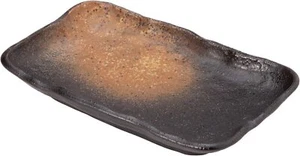 Mino ware 21x14cm Rectangle Ceramic Plate Yakitori Sushi Fish Black Gold Japan - Picture 1 of 7