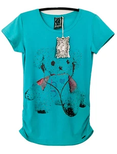 MODA TOP-MISS DOS-TURQUESA-CRISTALES EMBELLECIDOS-LADO APRESURADO-ECO-TALLA S-NUEVO CON ETIQUETAS - Imagen 1 de 10