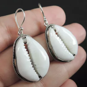 Pendientes de plata esterlina 925 blancos naturales con carcasa de vaquero hechos a mano joyería CSE-16 - Imagen 1 de 7