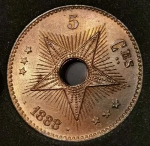 BELGIAN CONGO BELGE 5 Centimes 1888 SPLENDIDE AU/UNC CHOICE !  - Imagen 1 de 2