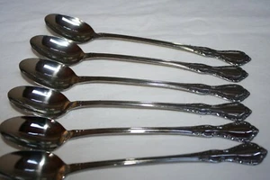 DISTINCTION DELUXE H.H.ONEIDA STAINLESS FLATWARE "MANSION HALL"(6)ICED TEASPOONS - Picture 1 of 2