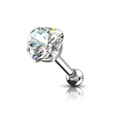 Pendiente de barra de cartílago tragus hélice de acero quirúrgico con forma de corazón transparente circonita cúbica Foto 1 de 2