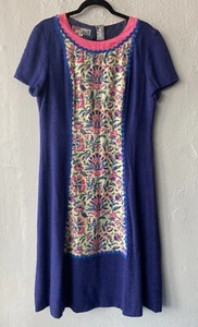 Vestido recto floral crema índigo vintage años 60 talla L - Imagen 1 de 7
