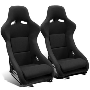 2 x Universal Black Cloth Left/Right Pole Position Racing Bucket Seats Sliders