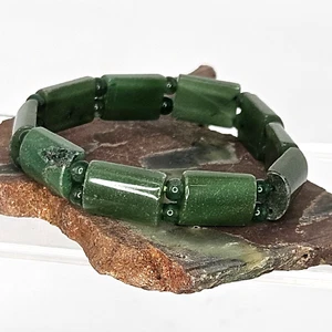 Natural Green Aventurine Gemstone Bracelet Stretchy 14mm Rectangle Beads NEW - Picture 1 of 7