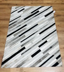 Display Stock Clearance Cow Hide Patchwork Black Grey White Stripe Rug 120x170cm - Picture 1 of 4