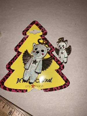 BETSEY JOHNSON GLITTER TWO SNOW BEAR ANGEL PIN BROOCH CHRISTMAS NWOT - Image 1 of 4