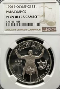 1996-P Olympics - Paralympics Commemorative Silver $1 NGC PF69 Ultra Cameo - Picture 1 of 4