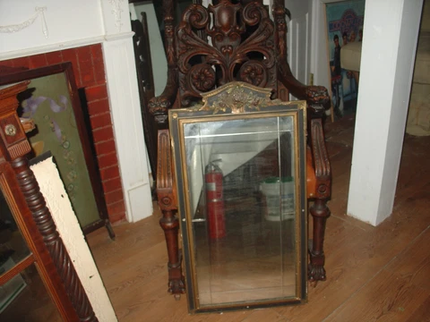 Antique Art Deco Beveled Wall Mirror Barbola Flowers Black Border Cover