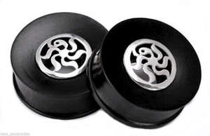 PAIR-Wood Sono w/Silver Inlay Saddle Flare Ear Tunnels 26mm/1-1/16" Big Gauge - Picture 1 of 3
