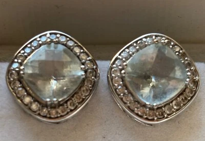 Aquamarine and Diamonds Square Earrings 14K WG - Image 1 of 4